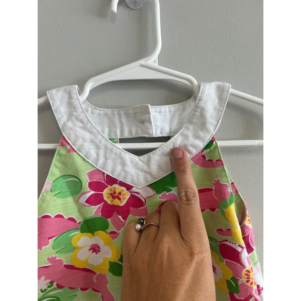 Gymboree Island Lilly Girls Green Floral Pink Alligator shift‎ Dress, Size4